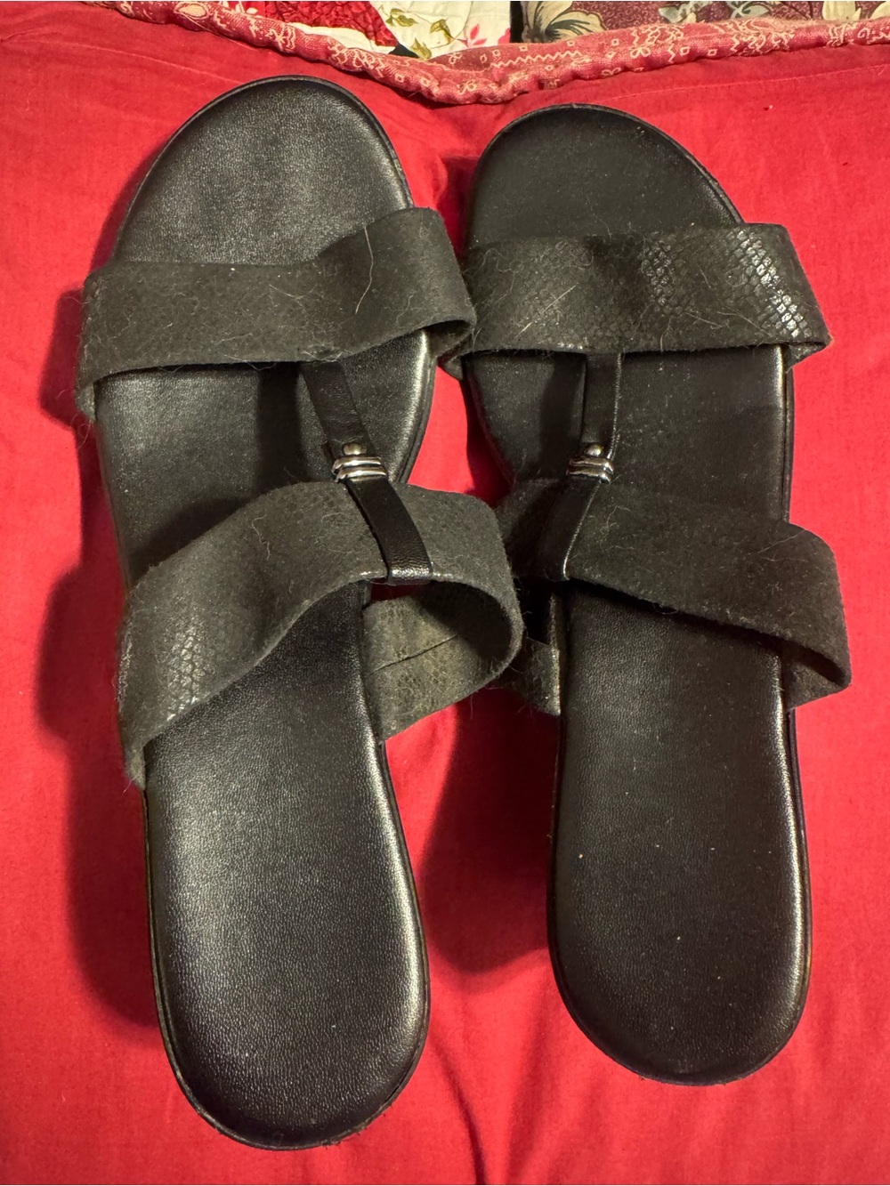 Black Women’s Two-Strap Wedge Sandals from Italy